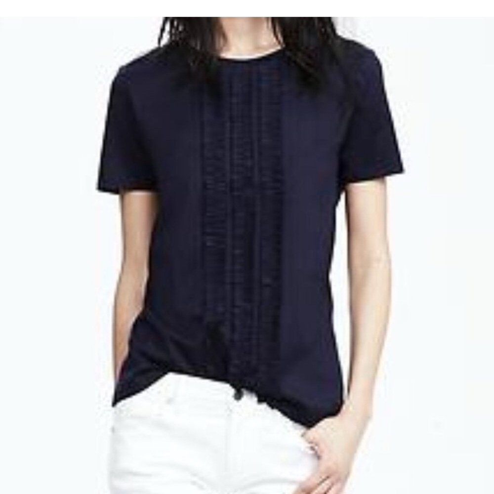 Banana Republic Womens Navy Front Ruffle Short Sleeve Tee Medium NWOT Cotton